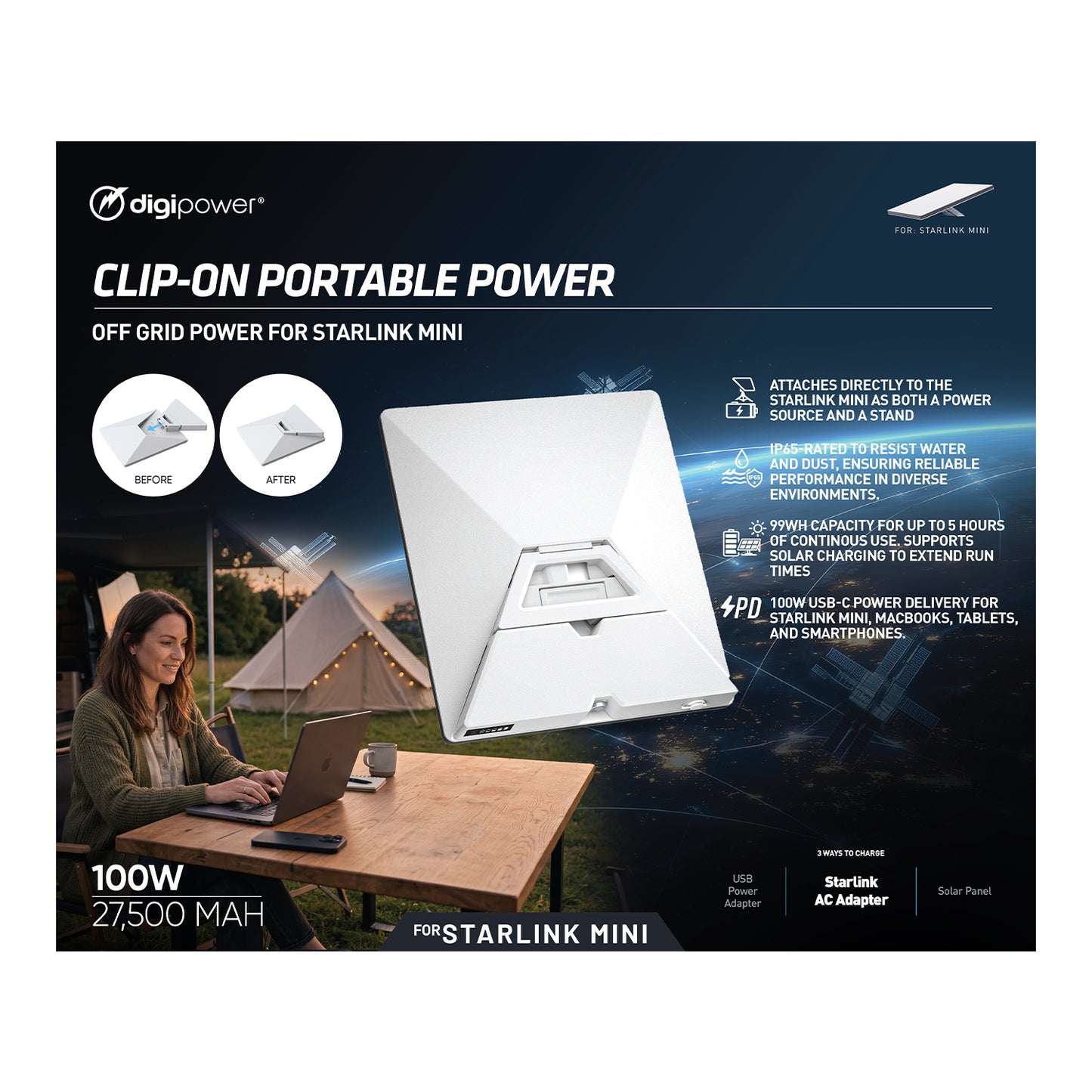 DIGIPOWER RefuelPack 100W Snap-On Battery Pack for Starlink Mini