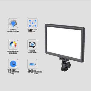 Ultra-Slim 120 LED Soft Video Light (15W) with LCD Display, Dimmable Brightness & Adjustable