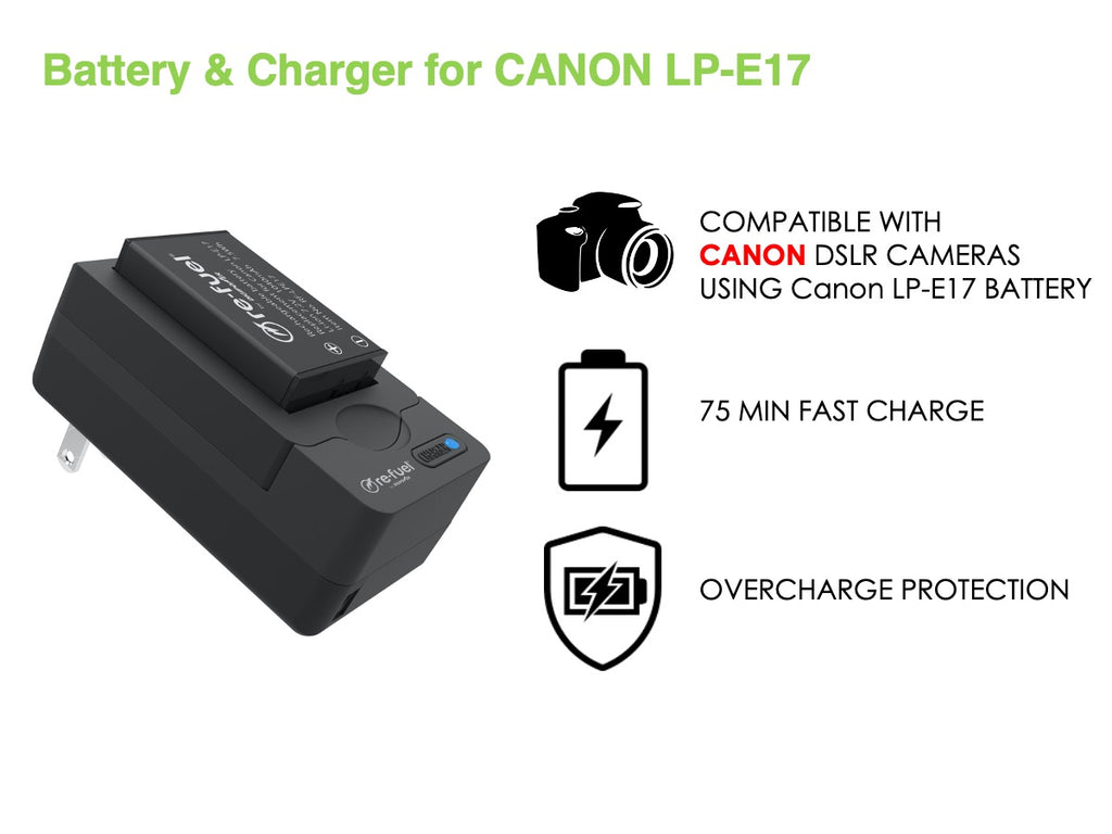 BP-LPE17 digital camera battery & charger kit, Replacement for Canon LP-E17 battery pack
