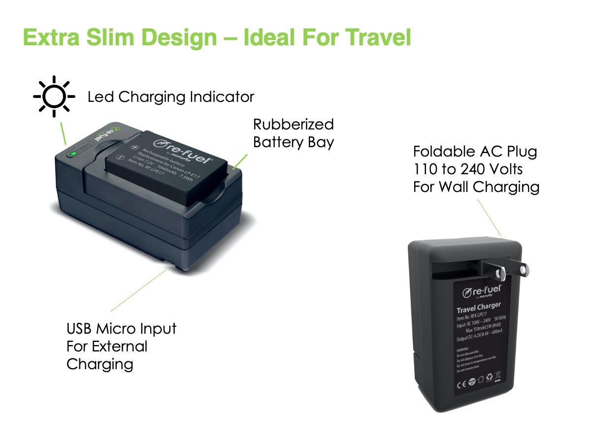 BP-LPE17 digital camera battery & charger kit, Replacement for Canon LP-E17 battery pack