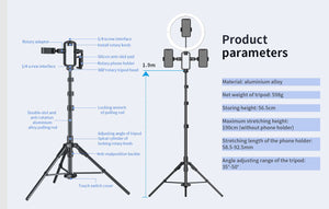 Multi-Function Stand with Smartphone, Camera, Light & Microphone Mount For Content Creation, Vlogging, Home & Studio Professional Use